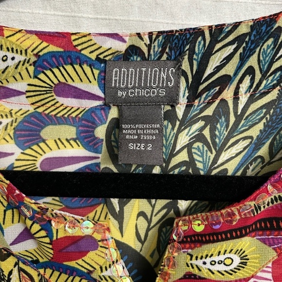 Additions By Chico's Women's Printed Leaf Abstract 3/4 Sleeve Blouse size 2 (M) - Picture 6 of 7